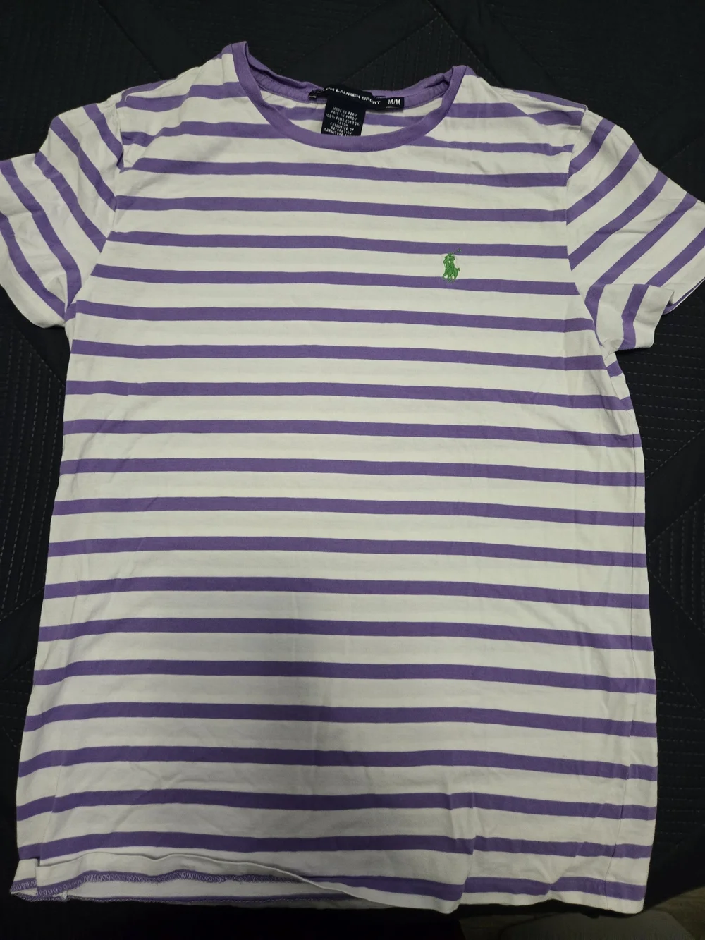 Ralph Lauren Purple Stripe Crewneck Polo Tee - White & Purple Girls Med
